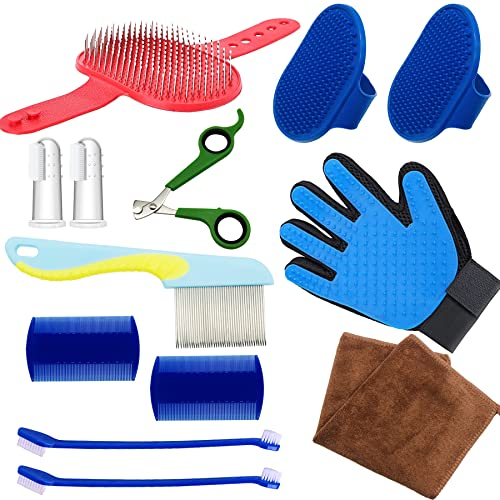 Allazone Rabbit Grooming Kit Small Animal Grooming Supplies, Double-Sided Comb, Rabbit Brush for Shedding, Nail Clipper and Trimmer, Toothbrush for Bunny Rabbit Hamster (dog cleaning)