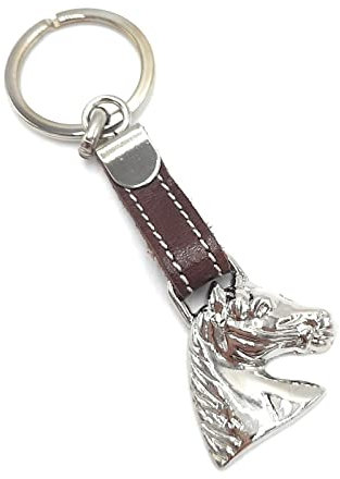 La Flamenca de Borgoña Porte-clés tête de cheval argenté avec bande en cuir