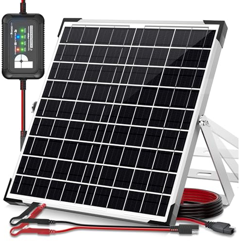POWOXI 30W 12V Solar Battery Charger Trickle Charger Battery Maintainer | Monocrystalline Solar Panel | 3 LED Indicators | IP65 Waterproof | Aluminium Alloy & U-Shaped Bracket | For Cars & Motorhomes