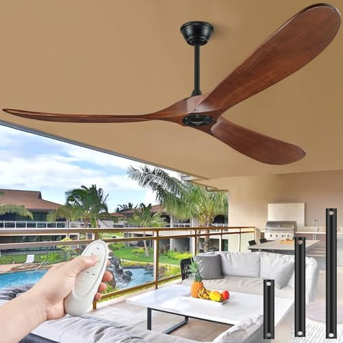 BOOSANT 72 Ceiling Fans Without Lights, 72 inch Ceiling Fan No Light, High CFM Quiet 3 Blade Wood Walnut Ceiling Fan, Large Modern Outdoor Fan with Remote, Propeller Outdoor Ceiling Fans for Patios