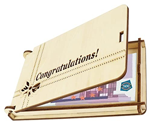 TAKULA Personalisierte Geschenke Geschenkbox aus Holz,Geldgeschenke Verpackung Rätselbox für Geldgeschenke,Hochzeit, Urlaub, Geburtstag, Taufe| Congratulations