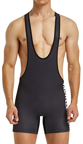 FEOYA Herren Wrestling Singlet Slim Fit Sport Bodysuit Overalls Einteiliges Wrestling Singlet Workout Trikot Bauchkontrolle Wear Gym Ärmellose Triathlon Powerlifting Kleidung B-Schwarz XL