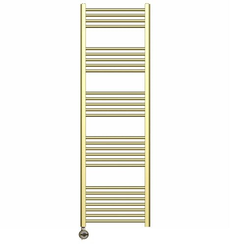 Myhomeware 500mm Wide Gold Electric Bathroom Towel Rail Radiator With Thermostatic Electric Element UK Pre-Filled (500 x 1600 mm (h))