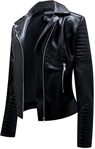 Chaqueta Cuero Sintetico Mujer Chaqueta Biker Mujer Faux Leather Jacket Women Chaqueta Motorista Simil Cuero Mujer Chaquetas Biker Pu Jacket Women Talla Grande Chaqueta Imitacion Cuero Mujer Negro XXL