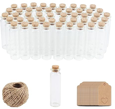 SLFYEE 48 Stück 20ml Glasfläschchen mit Korken Mini Glas Reagenzgläser mit Korken Klein Gewürzflaschen Kit für Hochzeit Party Zubehör Dekorationen