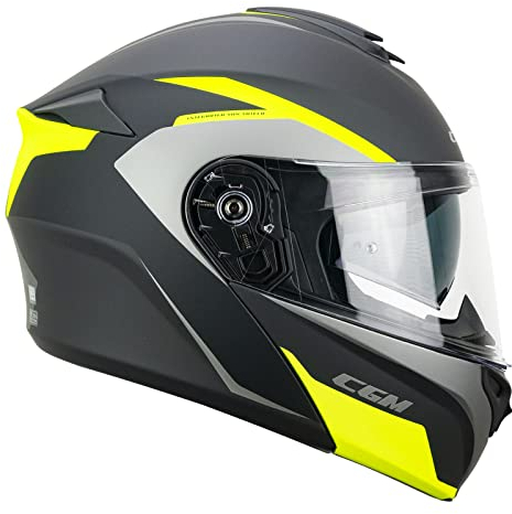 CGM Casco modular, 568G BER DRESDA Grafite Giallo fluo opaco, L (59-60cm)