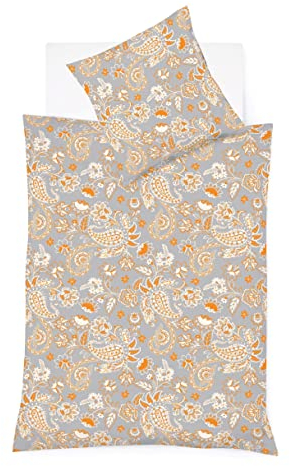 fleuresse Mako-Satin Bettwäsche 155x220 Paisley Gold grau 114285-03