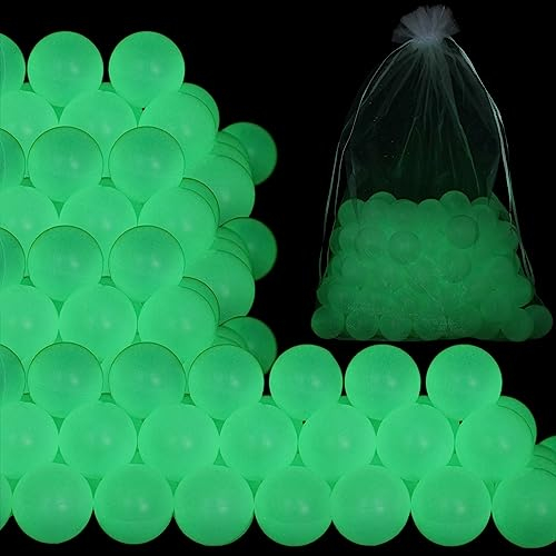 Sratte Tischtennisbälle, leuchtet im Dunkeln, 40 mm, beleuchtete Tischtennisbälle, Großpackung mit Netztasche, für Outdoor-Spiele, Party, Dekoration, Kunstaktivitäten, 100 Stück