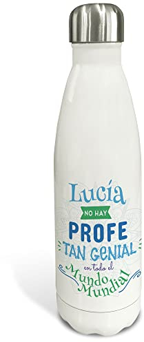 LolaPix Botella térmica. Botella personalizada. Botella acero inoxidable. Botella térmica de doble capa. Libre BPA. 500ml y 750ml. Regalos originales para profesores. PROFE GENIAL