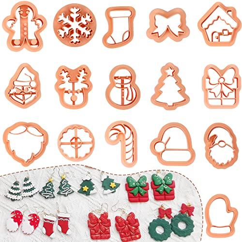 Keluna Christmas Polymer Clay Cutters - 16 Pcs Clay Cutters for Polymer Clay Jewelry, Snowflake Garland Dwarf Clay Cutters, Christmas Tree Clay Cutter for Polymer Clay Artist Making Unique Earrings