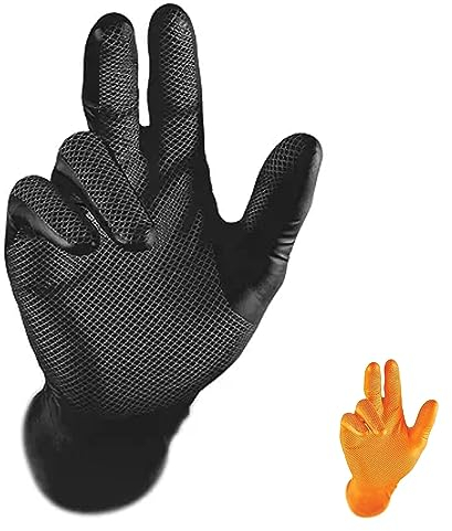 RAP Gloves (Pack of 50 Grippaz Nitrile Gloves Working Gloves Extremely Robust Non - Slip Ideal for Workshops Mechanics Industry Rubber Disposable Gloves (Black, M)