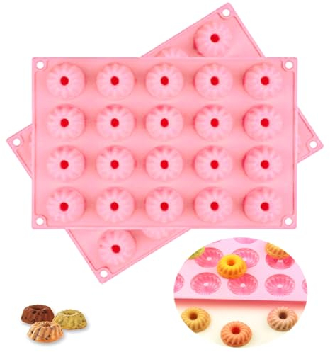 Mini Moules à Kouglof 2 Pièces Moule à Muffins Silicone avec 20 Cavités Moule Patisserie Gateau Petit Style Traditionnel Paris Savarin Réutilisable Moule pour Dessert Chocolat Pouding Gelée