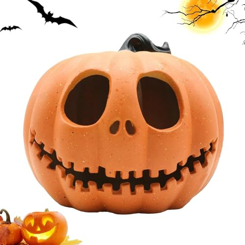 Youning Halloween Deko Kürbis Led Lantern Ausgehöhlte Kürbislaterne Kürbis Windlicht Leuchtende Laternenkürbisse zum Dekorieren im Freien Vintage Halloween Pumpkin Dekorationen (B)