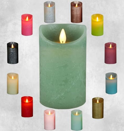 LED Echtwachskerze realistische Kerze viele Farben mit Timer flackender Docht Wachskerze Kerzen Batterie, Farbe:Jade Grün, Größe:12.5 cm