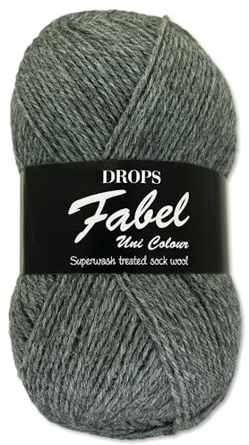 Frida's Wollhaus Drops 50 g Fabel Sockenwolle Schurwolle superwash Garn Stricken Häkeln 45 Farben (200 | Grau)