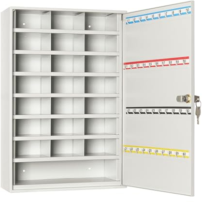 Leomar Schlüsselschrank, Schlüsselkasten mit 40 Haken, Schlüsselbox aus Stahlblech, mit Festen Hakenleisten & Fächern, Organizer zur Wandbefestigung, Abschließbar, mit Montagematerial, 14 x 35 x 52 cm