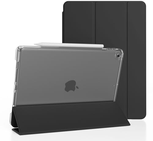 ZKTUYU Hybrid Hülle für 10.2 Zoll iPad 9. Generation 2021/8. Gen 2020/7. Gen 2019, 2-in-1 abnehmbare Abdeckung mit klarer transparenter Rückschale,Ultradünne Schutzhülle,Auto Schlafen/Wachen, Schwarz