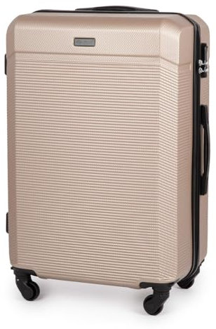 Solier Reisekoffer – Koffer mit 4 Rollen - Tourister Trolley - Rollkoffer mit Zahlenschloss - Groß Reisetrolley ABS (Champagner, M 22'')