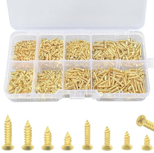 800 PCS 8 Sizes M2 M2.6 Micro Flat Head Phillips Self Tapping Screws Set,DIY Small Screws Gold