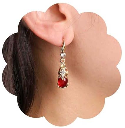 Dervivea Boho Rote Karneol Ohrringe Gold Pixiu Tropfen Edelstein Kristall Glück Geld Schmuck Für Frauen Und Mädchen