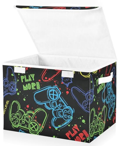 Mnsruu Storage Boxes with Lids, Bright Joysticks Gaming Large Storage Basket Organizer Shelves Cube Bin Toy Clothes Underbed