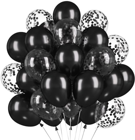 60 Stück Luftballons Schwarz, Helium Ballons Schwarze Konfetti, Schwarz Latex Ballons, 12 Zoll Partyballon fur Hochzeit Geburtstag Halloween Jahrestag Babyparty Ruhestand Dusche