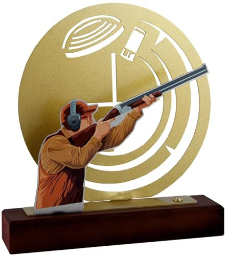 Trofeo Tiro al Plato GRABADO Premio de metal y madera de 18 cm de altura