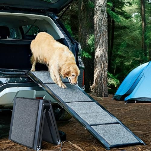 BestVida® Haustierrampe (160 x 44 cm), Hunderampe für Auto, SUV und LKW, Faltbare und tragbare Haustierrampe mit Rutschfester Teppichoberfläche, leicht Stabil, extra breite Hundestufen