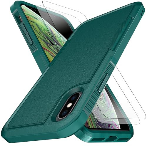 KaiMai for iPhone XS Case,iPhone X Case, [10 FT Military Grade Drop Protection] [Non-Slip] [2 pcs TPE HD Screen Protector] Heavy Duty Full-Body Shockproof Case for iPhone XS/iPhone X 5.8“-Green