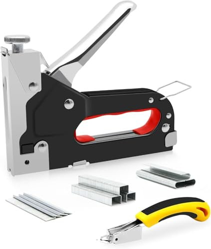 Staple Gun with Remover - 3 in 1 Heavy Duty Nail Steel Gun Kit with 2100 Staples, Upholstery Stapler for Fixing Material, Decoration, Carpentry, Furniture