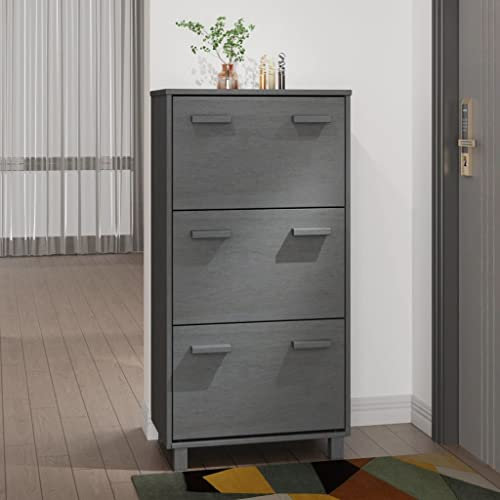 Lauuoeriau Schuhschrank HAMAR Dunkelgrau 59,5x35x117 cm Massivholz Kiefer