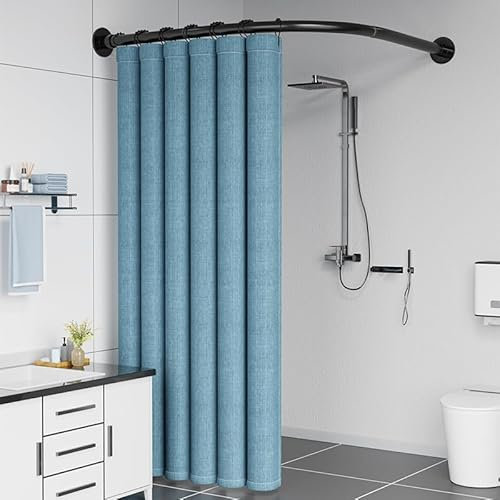 Tringle à Rideau De Douche En Forme De L Extensible En Acier Inoxydable, Tringle Rideau Arrondie Pour Angle, Percer Ou Sans Percer, Pour Salle De Bain, Douche, (Size:D 70-95cm x 105-165cm,Color:Noir)