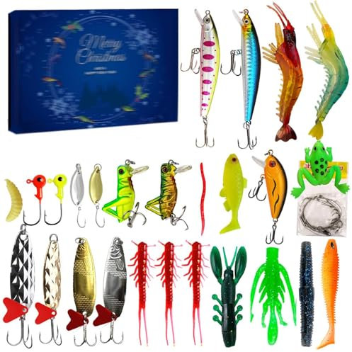 jamgeery Angel-Adventskalender,Angelköder-Adventskalender 2024,Weihnachts-Countdown-Adventskalender | Angel-Adventskalender, 24 Tage Angelköder-Kalender für Süßwasser, Salzwasser