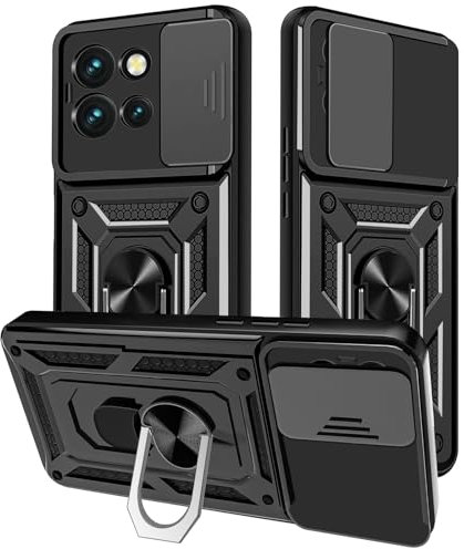 Yutwo Cover per Motorola Edge 50 Neo, Custodia per Motorola Edge 50 Neo Antiurto Scorrevole Protezione Fotocamera Custodia con 360°Rotante Anello Supporto Cover per Motorola Edge 50 Neo- Nero