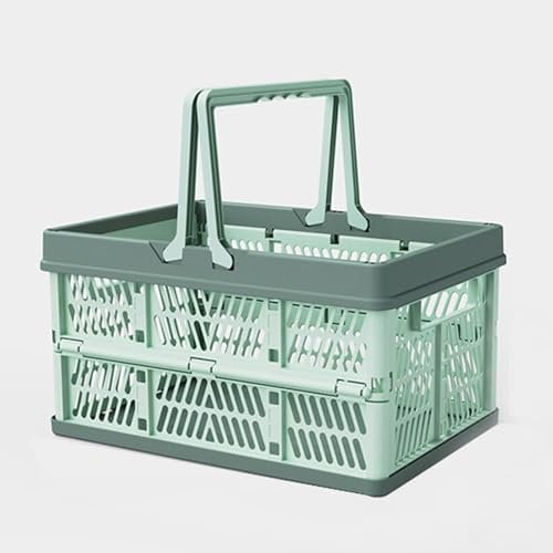 Klein Klappboxen Faltbar Aufbewahrungskiste Einkaufskorb aus Kunststoff Aufbewahrungskorb 30 * 20 * 15.5 cm für Küche Bad Büro Schlafzimmer Schrank (Klares Wassergrün)