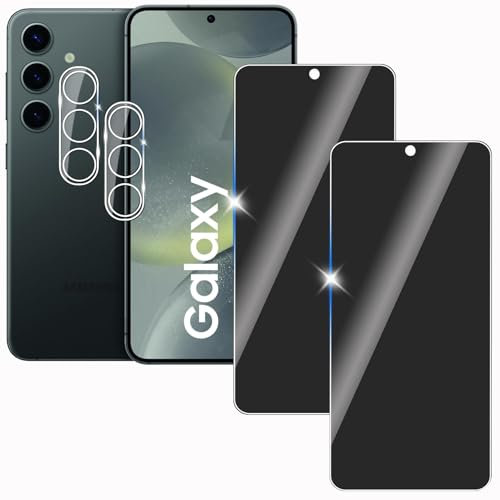 KULAIKE【2+2 Piezas Protector Pantalla Privacidad para Samsung Galaxy S24 Ultra con Protector de Lente de cámara Funda Amistoso,Anti-Espía Vidrio Película,Cristal Templado,Anti-Arañazo,9H Dureza