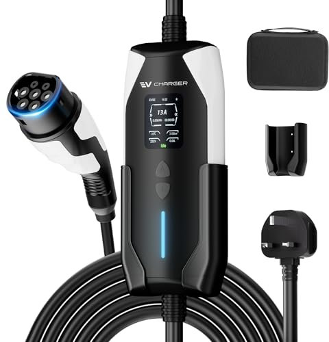 Rebongki EV Charger Cable Type 2 to 3 Pin Plug 6/8/10/13A, 5/6/10M Electric Car Charger, 12 Hours Delay, IP65 Waterproof, Home EV Charger with Cable Holder & Portable Bag (6M)