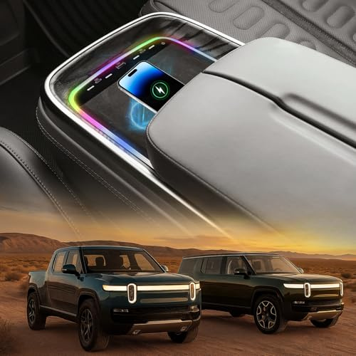 EVbase-ev Wireless Phone Charger fit for Rivian R1T/R1S 15W Armrest Fast Charger fit for Rivian Center Console with RGB Ambient Lighting for 2022-2024 R1S/R1T Accessories