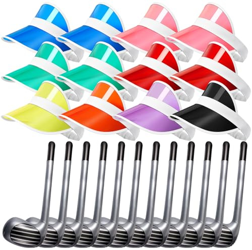 Hicarer 24 Pcs Golf Fancy Dress Set Pub with Inflatable Golf Clubs and Colourful Visor Hats, Stag Do Party Props for Birthday, Father's Day, Hen Party, Fancy Dress
