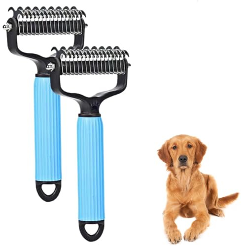 2 peines para desenredar seguros para mascotas, cepillo 2 en 1, herramienta de aseo para mascotas, rastrillo de doble cara para perros, cepillo para desenredar, herramienta grande de aseo para gatos