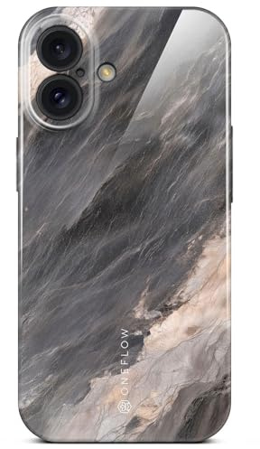 ONEFLOW Bliss Cover für iPhone 16 Hülle in Marmor Optik, Designer Case Handy Schutzhülle mit Kameraschutz, Muster Hardcase Glitzer Handyhülle marmoriert, Stein Grau