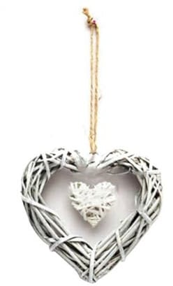 Weiden-Herz-Kranz, 20 cm, doppelt grau, gewebter Kranz mit Anhänger, DIY-Herz, Weidenkranz, für Hochzeit, Geburtstag, Party, Wandbehang, Dekoration