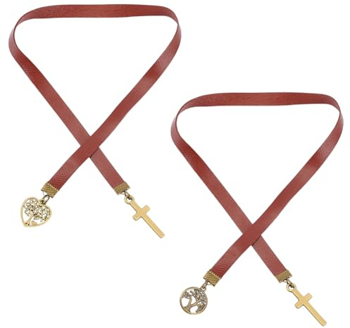 WADORN 2 Stile Kreuz Rindsleder Leder Kordel Lesezeichen, 40.5cm Retro Lesezeichen Mit Kreuz Lebensbaum Legierungsanhänger Bibelband Lesezeichen Christliches Heiliges Lesezeichen Für Buchliebhaber