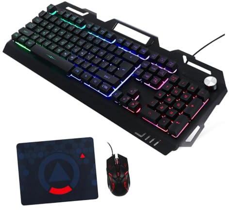 Metal Mechanical Gaming Keyboard and Mouse Wired Set Black | 1.45m Keyboard Lead and 1.42m Mouse Lead, Stable Performance and Damage Resistance