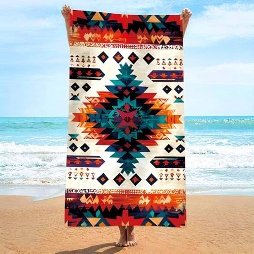 Bishilin Strandtuch Mikrofaser 180x100CM, Badetücher Strandtücher Schnelltrocknend mit Motiv Ethno Geometrie Liegetuch Strandtuch Sandfrei Leicht