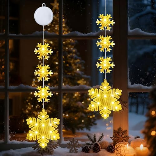Sunshine smile Fensterdeko Weihnachten Beleuchtet,2 Stück LED Schneeflocke Saugnapf Weihnachten Lichter,Weihnachtsbeleuchtung Fenster,Weihnachtsdeko Fenster Beleuchtet,LED Weihnachtsbeleuchtung Innen
