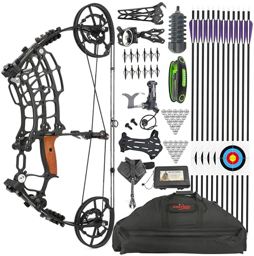 Poearcus Compoundbogen-Set 30-70 lbs Stahlkugel und Pfeil Doppelfunktionsbogen Jagdbögen zum Bogenschießen, Bogenfischen, Zielschießen Let-Off: 80% 420 FPS (Schwarz)