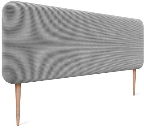 DHOME Gepolstertes Kopfteil Abgerundet Glatt Aus Premium-Cord Mit Beinen Für Wandmontage Akustische Schallabsorbierende Kopfteile Bett Schlafzimmer (Grau, 140cm)