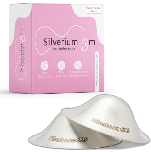 Silveriumom - Coppe per allattamento, 100% argento puro 999 e fatte a mano, copricapezzoli per allattamento (argento trilaminato XL)