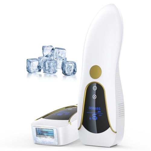 IPL Geräte Haarentfernung Laser, Schmerzfreie Haarentfernungsgerät mit Eiskühlsystem, 3 Funktionen, 9 Stufen, 600NM Rotlicht, Haarentferner zu Hause für Frauen Männer Achseln Bikini Beine Körper, Weiß